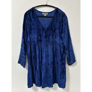90s Vtg Contempo Casuals Womens Babydoll Dress‎ M Blue Velvet Pastel Goth Whimsi
